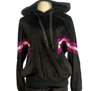 Women Sports Jacket top size L in black Velvet purple ONLY THE TOP large.